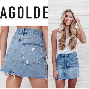 AGOLDE Quinn Denim High Rise Miniskirt Button Fly